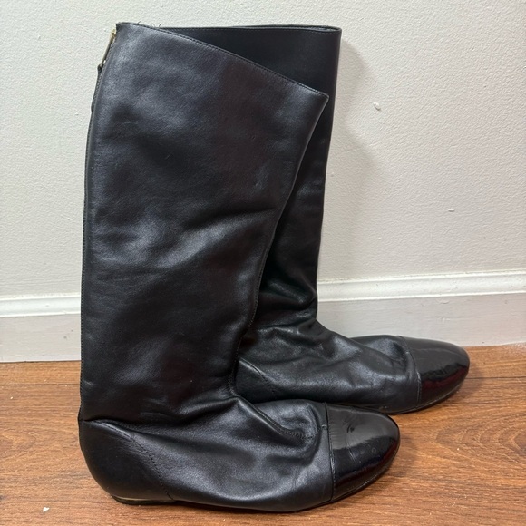 SCHUTZ Black and Gold Leather Boots Size 8 - Picture 1 of 7